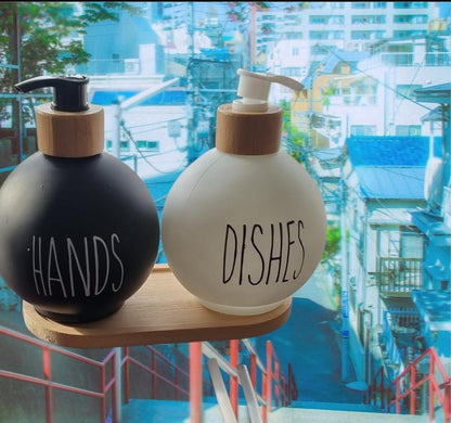 3-in-1 Refillable Ceramic Soap & Lotion Bottle Set with Bamboo Base – 500ml
