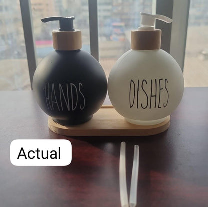 3-in-1 Refillable Ceramic Soap & Lotion Bottle Set with Bamboo Base – 500ml