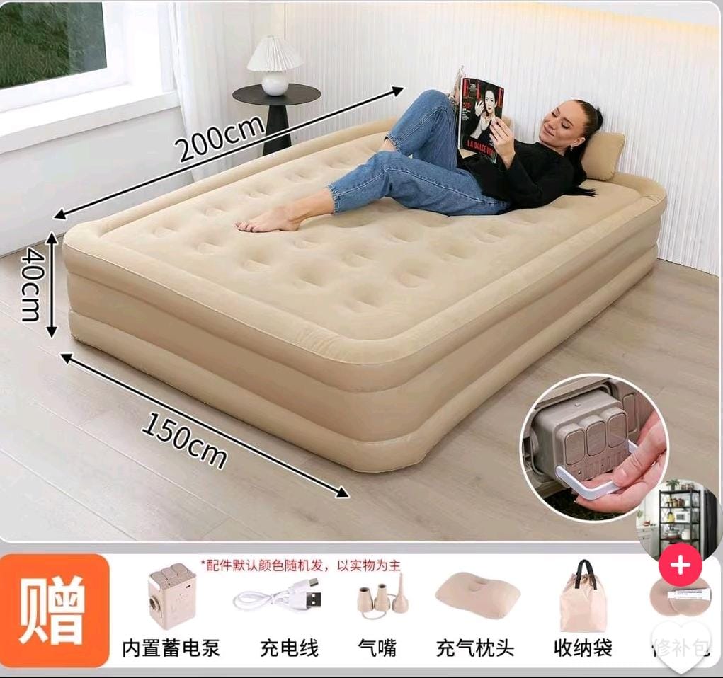 Double Size Self-Inflating Bed Set with Pillows – 200x150x40cm (5x6ft)