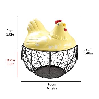 Metal Wire Egg Basket with Ceramic Chicken Cover