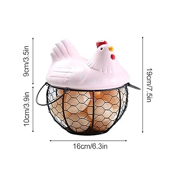 Metal Wire Egg Basket with Ceramic Chicken Cover