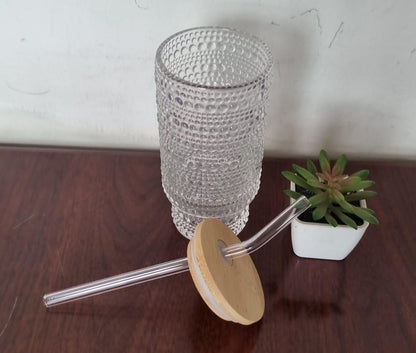 Thick Glass 320ml / 11oz Smoothie Glass with Bamboo Lid & Glass Straw