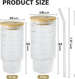 Thick Glass 320ml / 11oz Smoothie Glass with Bamboo Lid & Glass Straw