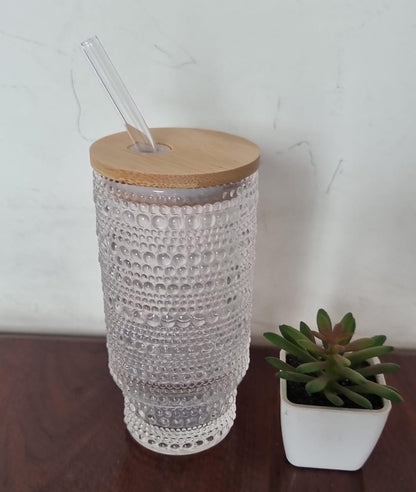 Thick Glass 320ml / 11oz Smoothie Glass with Bamboo Lid & Glass Straw