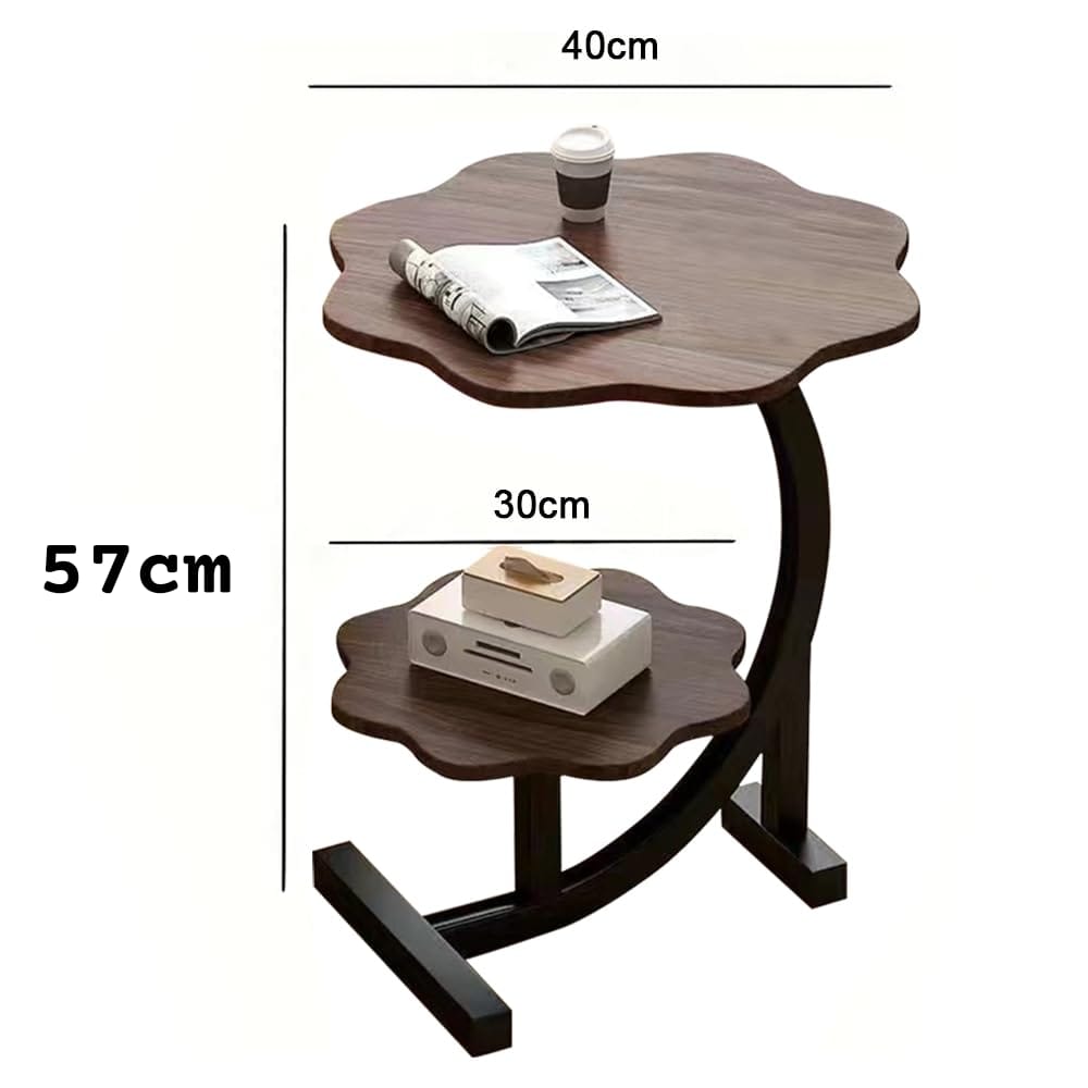 Wavy Top & Bottom Wooden Table with Metal Crescent Frame – 2-Layer