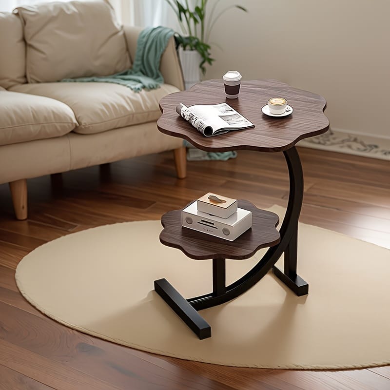 Wavy Top & Bottom Wooden Table with Metal Crescent Frame – 2-Layer