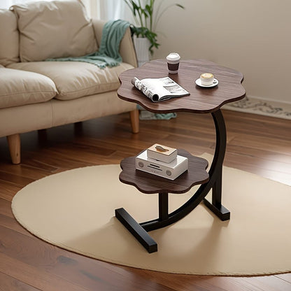 Wavy Top & Bottom Wooden Table with Metal Crescent Frame – 2-Layer