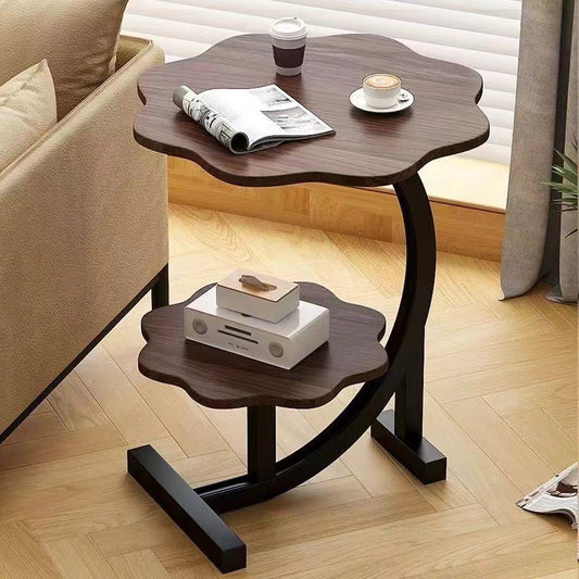 Wavy Top & Bottom Wooden Table with Metal Crescent Frame – 2-Layer