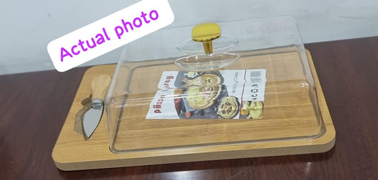 Wooden Pizza Tray Set with Acrylic Cover & Knife – 30x20cm