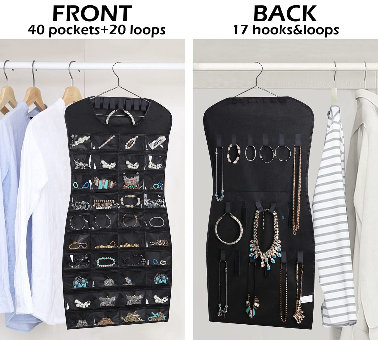 Dress-Shape Jewelry Organizer – 40 Pockets + 20 Loops