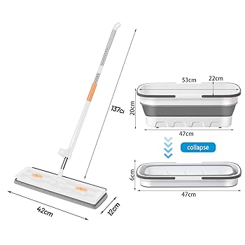 Self-Wringing Hands-Free Flat Mop with Foldable Bucket