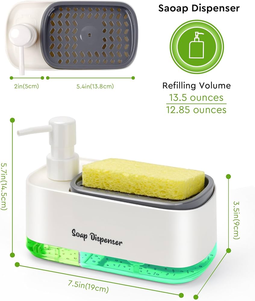 2-Compartment Soap Tray with Double Pump & Sponge Caddy