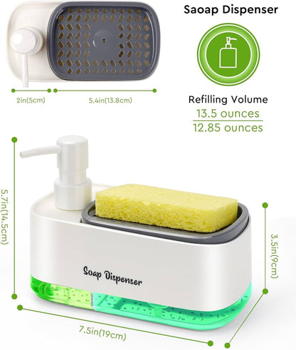 2-Compartment Soap Tray with Double Pump & Sponge Caddy