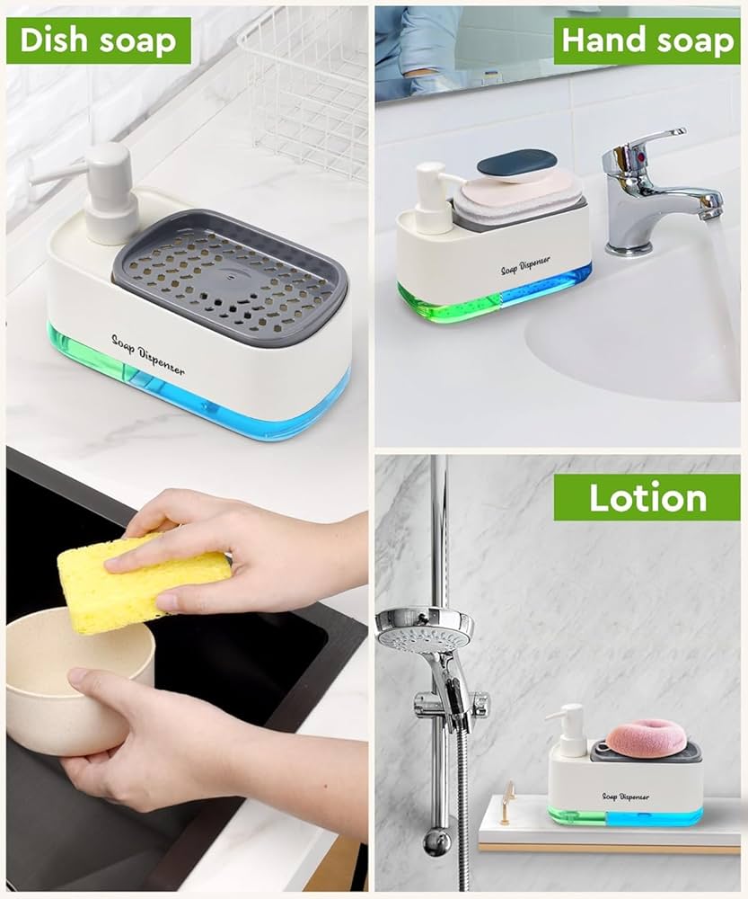 2-Compartment Soap Tray with Double Pump & Sponge Caddy