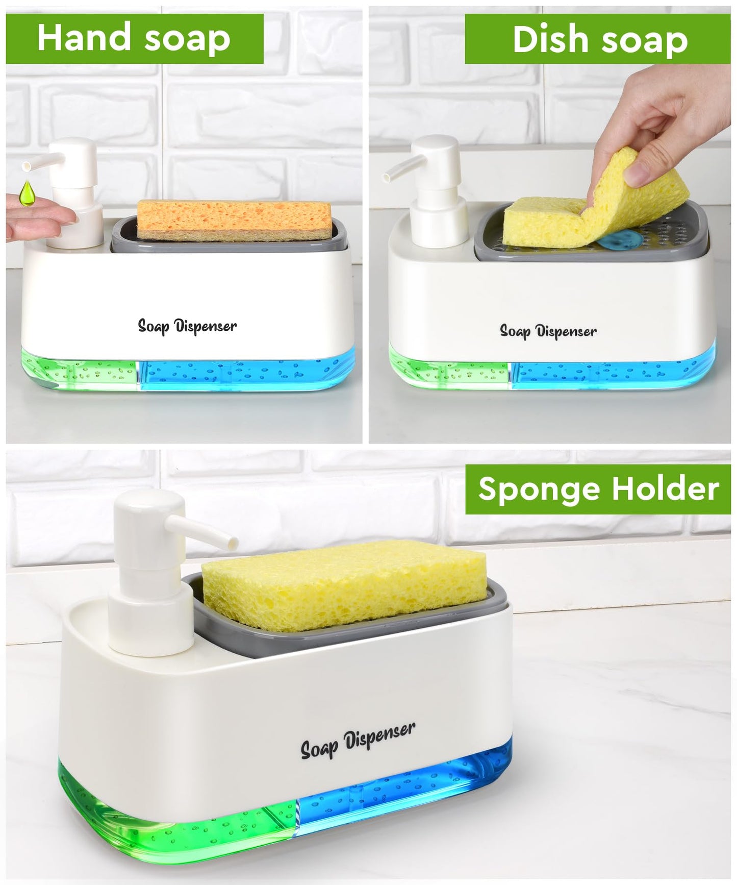 2-Compartment Soap Tray with Double Pump & Sponge Caddy