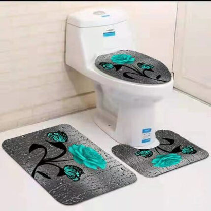 3-in-1 Toilet Mat Set – Bathroom Floor & Seat Cover Mat Set