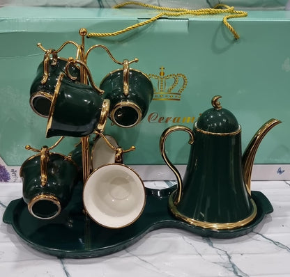 Fine Ceramic 9-Piece Tea Set with Cup Stand