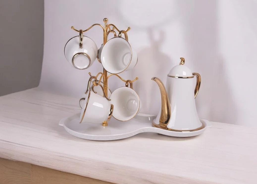 Fine Ceramic 9-Piece Tea Set with Cup Stand