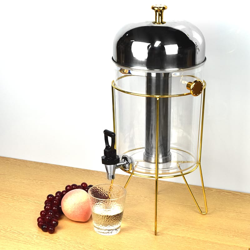 8L Golden Metal Frame Juice Dispenser with Ice Tube