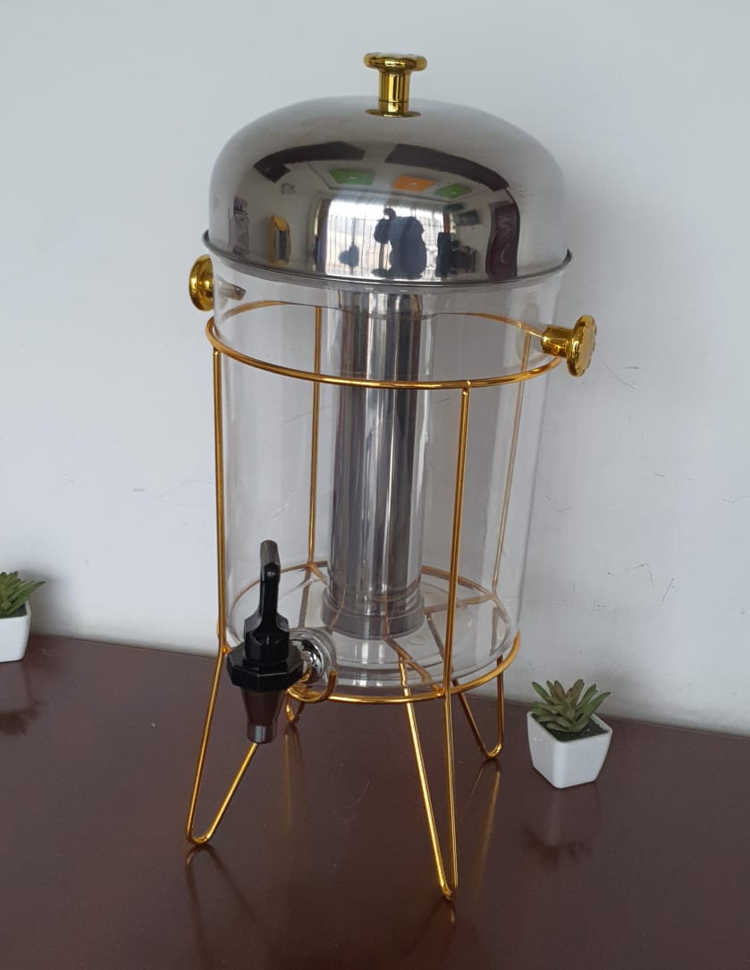 8L Golden Metal Frame Juice Dispenser with Ice Tube