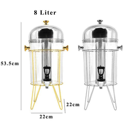 8L Golden Metal Frame Juice Dispenser with Ice Tube