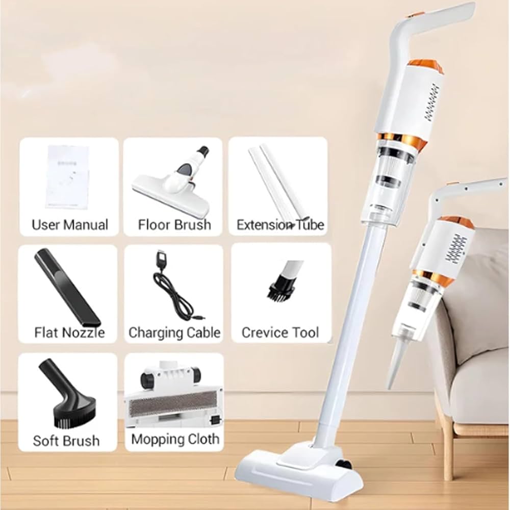 Wireless Rechargeable Vacuum Cleaner – 105cm Extendable, 4 Brush Heads, 7500Pa Suction
