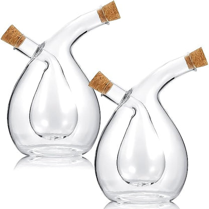 2-in-1 Twisted Oil and Vinegar Cruet Set with Bamboo Lids