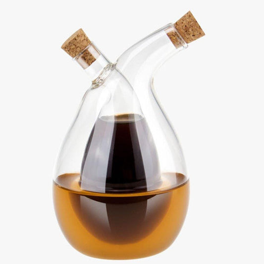 2-in-1 Twisted Oil and Vinegar Cruet Set with Bamboo Lids