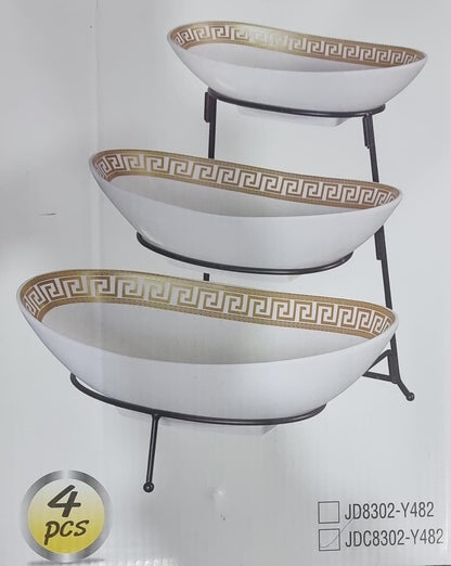 Ceramic Fruit Plate Set with Black Metal Rack