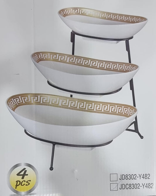 Ceramic Fruit Plate Set with Black Metal Rack