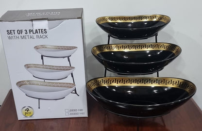 Ceramic Fruit Plate Set with Black Metal Rack
