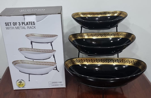 Ceramic Fruit Plate Set with Black Metal Rack