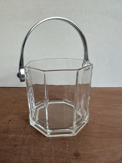 1L Heavy Glass Ice Bucket with Stainless Steel Handle