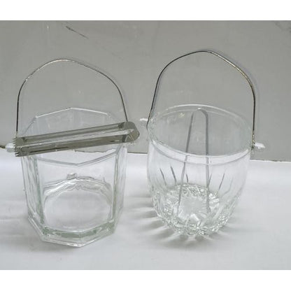 1L Heavy Glass Ice Bucket with Stainless Steel Handle