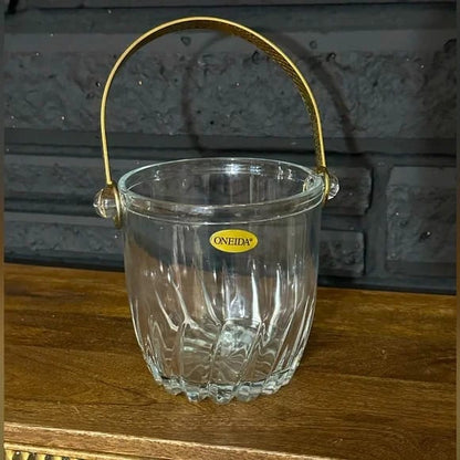 1L Heavy Glass Ice Bucket with Stainless Steel Handle