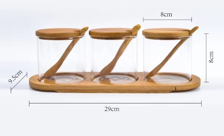 3-in-1 Glass Sugar Set with Bamboo Stand, Lids, and Spoons