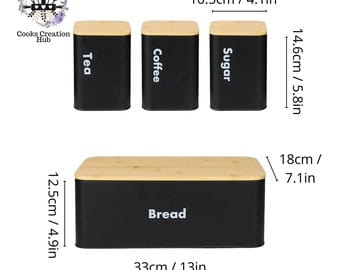 Bread Bin & Canister Set – 33x18x13cm Bin + 3x1300ml Bamboo-Lid Canisters