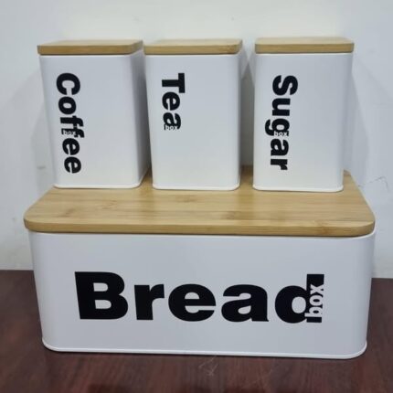 Bread Bin & Canister Set – 33x18x13cm Bin + 3x1300ml Bamboo-Lid Canisters