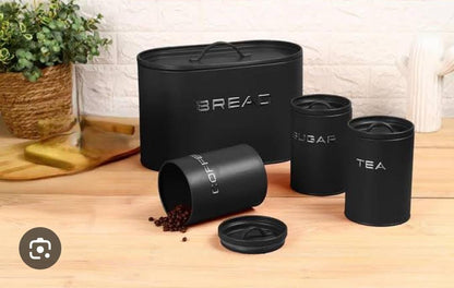 10L Galvanized Bread Bin Set – 34x19x21cm Bin + 3x1200ml Canisters