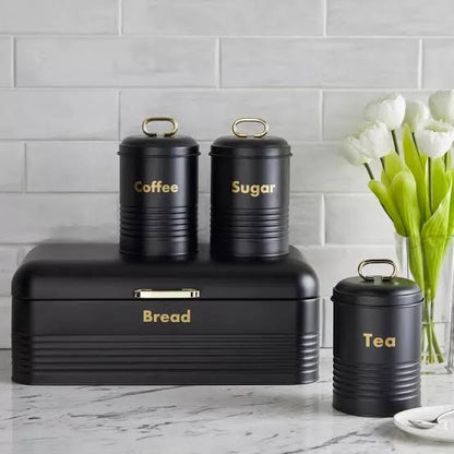 Galvanized Metal Bread Bin Set – 42x22x17cm Bin + 3x1200ml Canisters