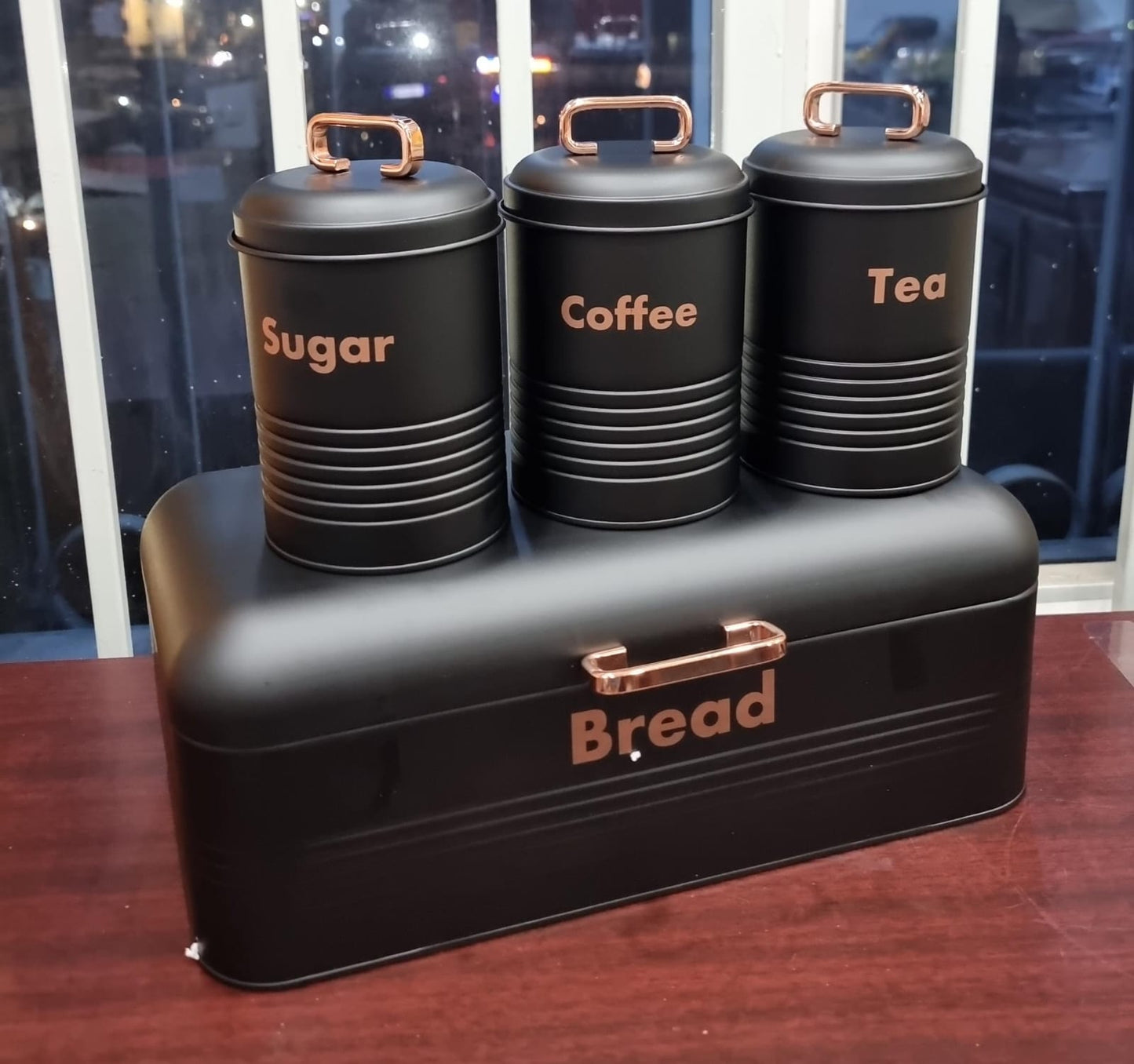 Galvanized Metal Bread Bin Set – 42x22x17cm Bin + 3x1200ml Canisters