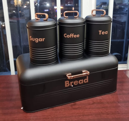 Galvanized Metal Bread Bin Set – 42x22x17cm Bin + 3x1200ml Canisters