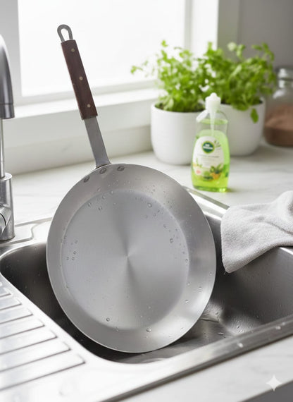 32cm Aluminum Frying Pan with Wooden Handle – Silver