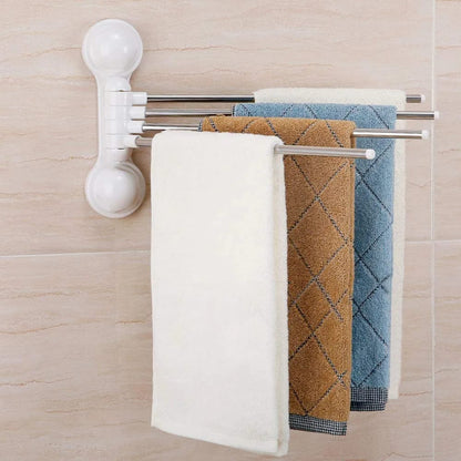 180° Swivel Towel Rack – 4 Arms, Wall Mount with Suction Cups