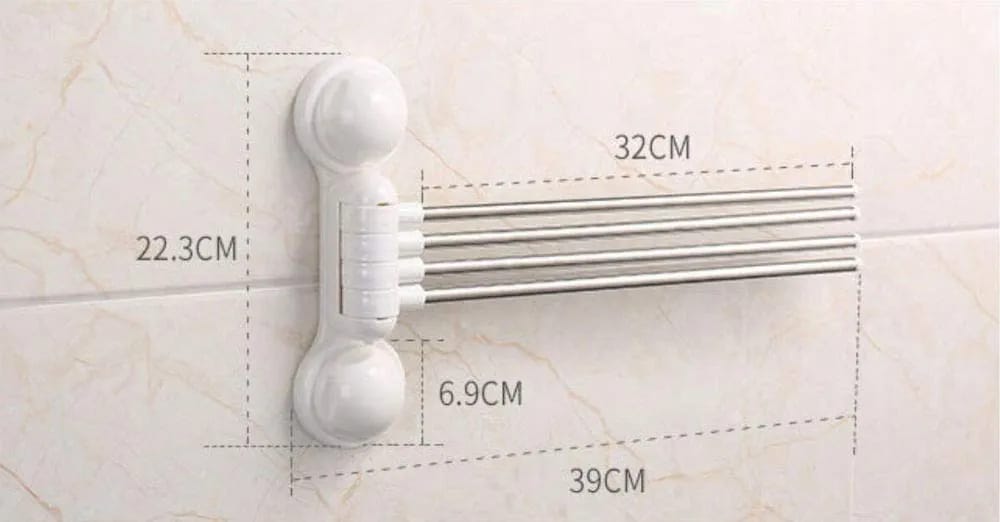180° Swivel Towel Rack – 4 Arms, Wall Mount with Suction Cups