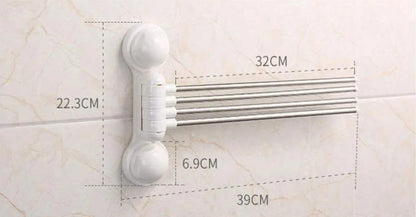 180° Swivel Towel Rack – 4 Arms, Wall Mount with Suction Cups