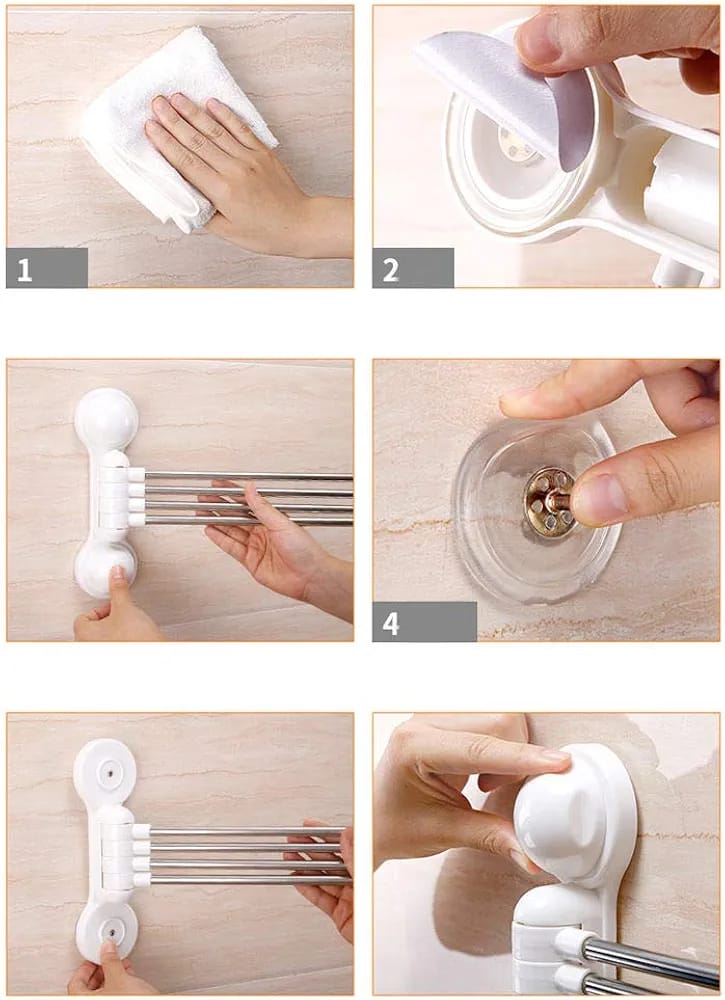 180° Swivel Towel Rack – 4 Arms, Wall Mount with Suction Cups