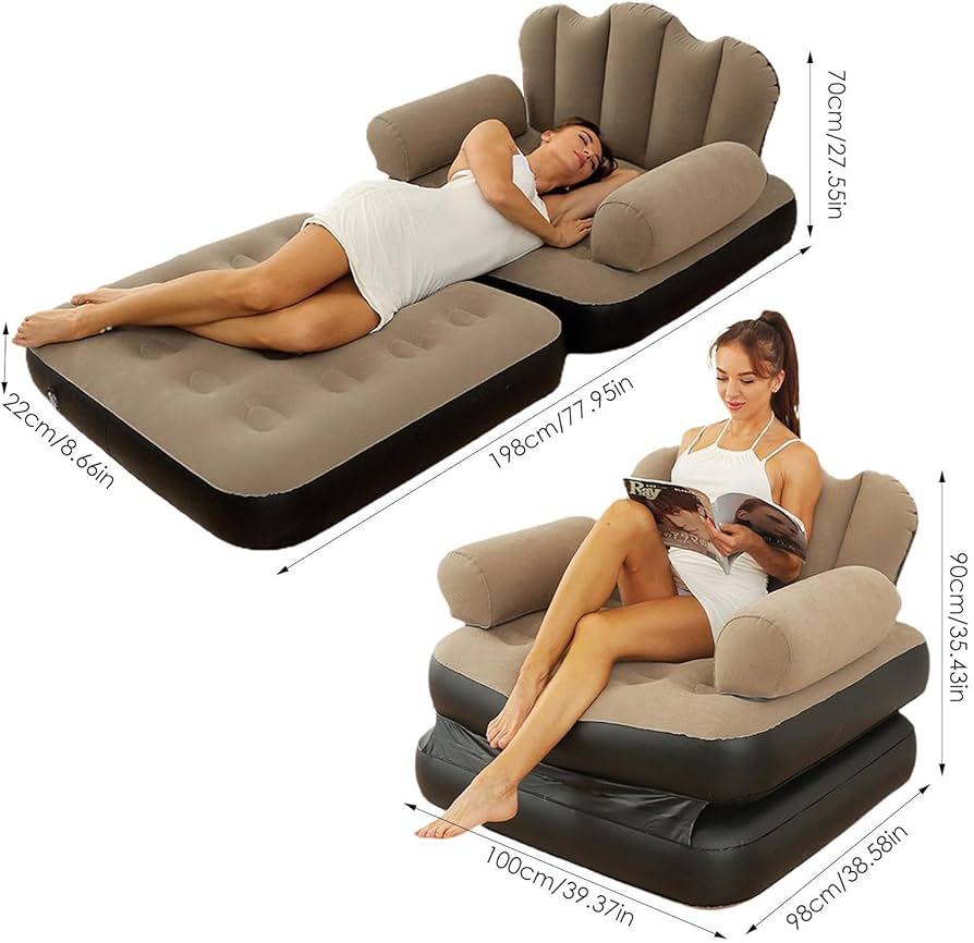 Inflatable 2-in-1 Sofa/Bed with Armrest & Manual Pump
