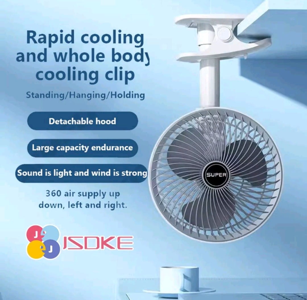 Rechargeable 3-Speed Desktop Fan – Stand, Hang, or Clamp