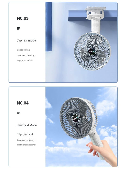 Rechargeable 3-Speed Desktop Fan – Stand, Hang, or Clamp